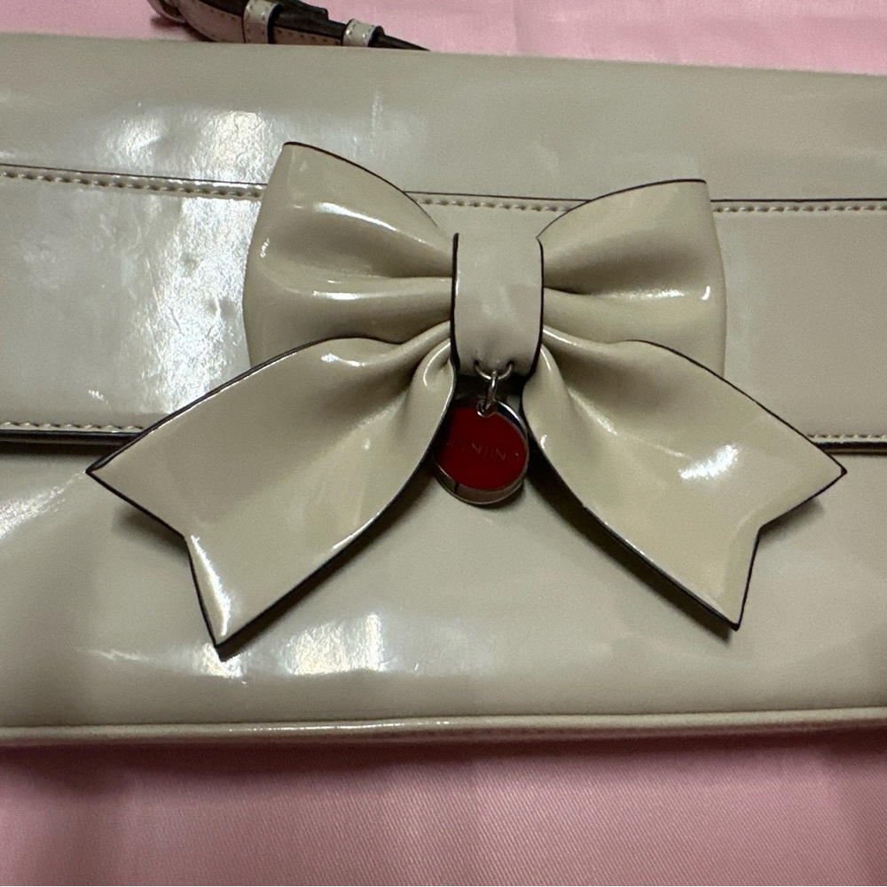 Valentino beige patent leather clutch purse